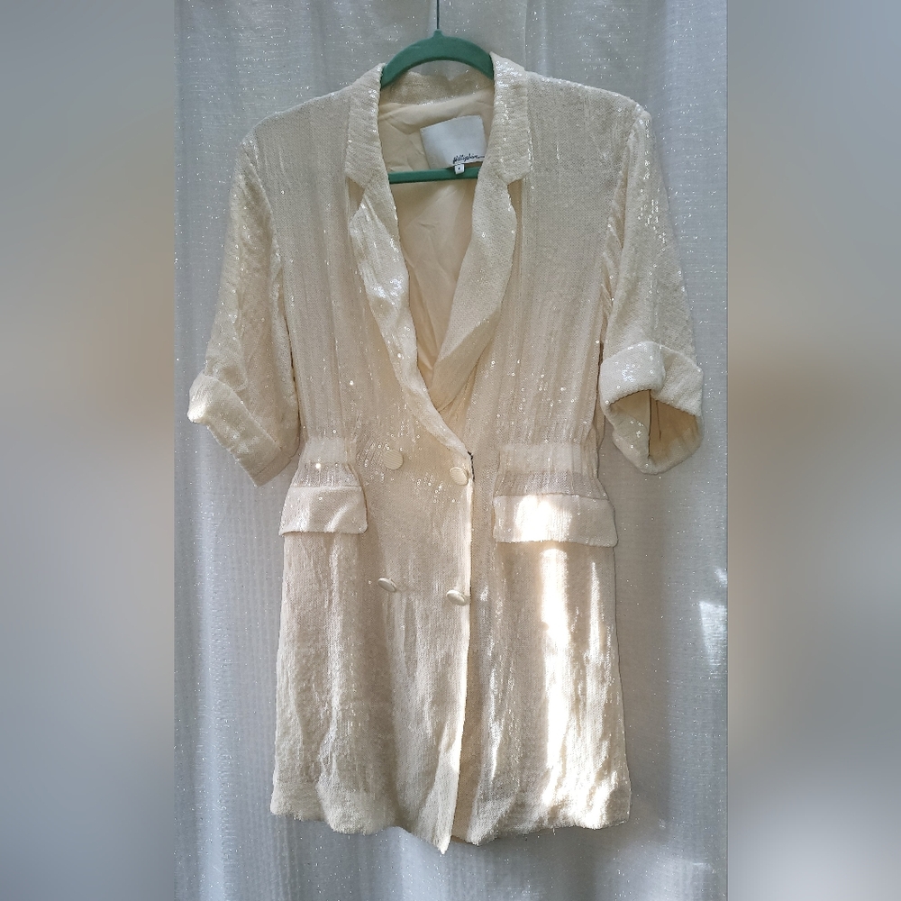 Cream Wrap Shirt Dress 3.1 Philip Lim  Sz 4 Sequin Sparkle Casual Refined